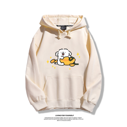 線條小狗聯名衛衣2023秋冬新款親子情侶裝薄絨款連帽衛衣