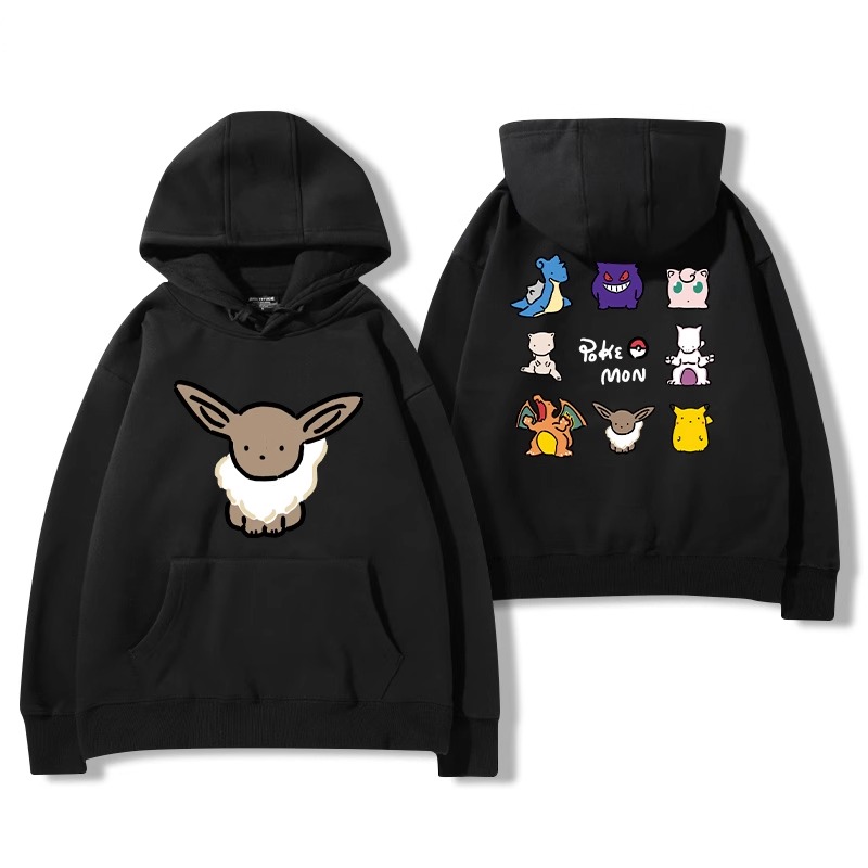 寶可夢聯名衛衣2024秋冬新款親子情侶裝薄絨款連帽衛衣