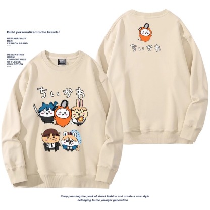 Chiikawa聯名衛衣2024秋冬新款親子情侶裝薄絨款連帽衛衣