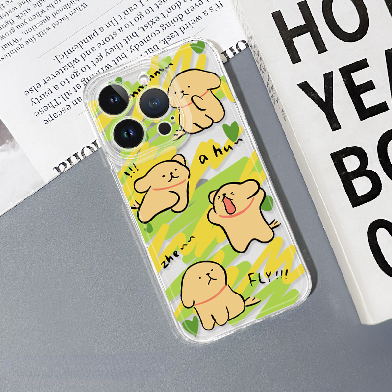 蘋果 系列線條小狗 彩色透明防摔軟殼