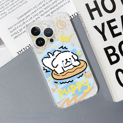 蘋果 系列線條小狗 彩色透明防摔軟殼