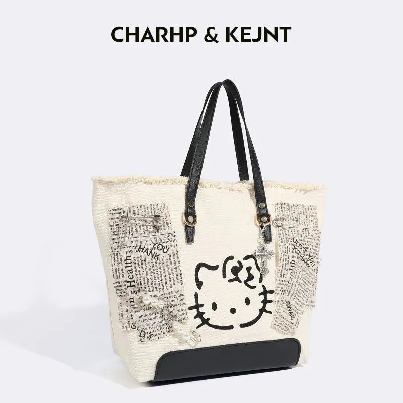 STARRY&DREAM正品大容量帆布包kitty貓辣妹刺繡通勤包托特包單肩包