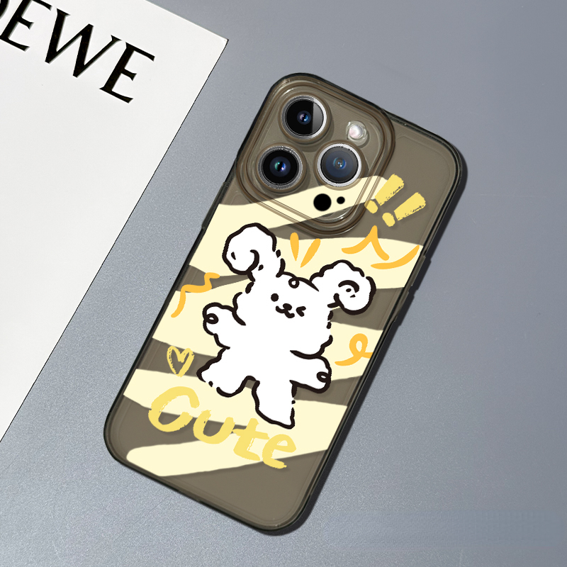 蘋果 系列線條小狗 彩色透明防摔軟殼