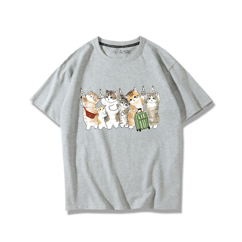 擠地鐵貓咪2024親子情侶男女同款 純棉T恤