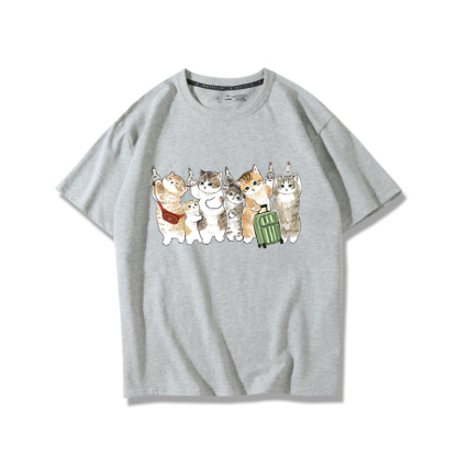 擠地鐵貓咪2024親子情侶男女同款 純棉T恤