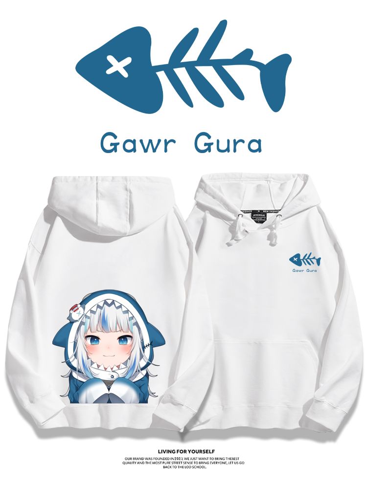 Gawr Gura聯名衛衣2023秋冬新款親子情侶裝薄絨款連帽衛衣