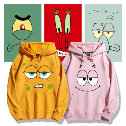 海綿寶寶聯名衛衣2023秋冬新款親子情侶裝薄絨款連帽衛衣