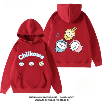 chiikawa 聯名衛衣2024秋冬新款親子情侶裝薄絨款連帽衛衣