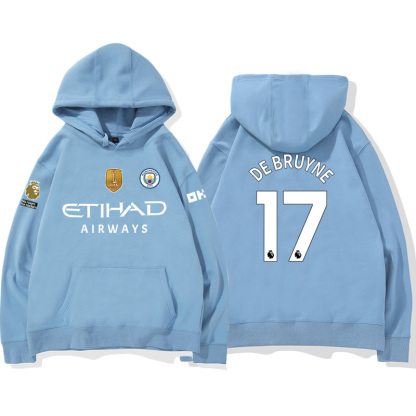 24-25賽季曼城主場球衣17號德布勞內9號哈蘭德 足球球迷 寬鬆百搭 秋冬款 寬鬆連帽衛衣