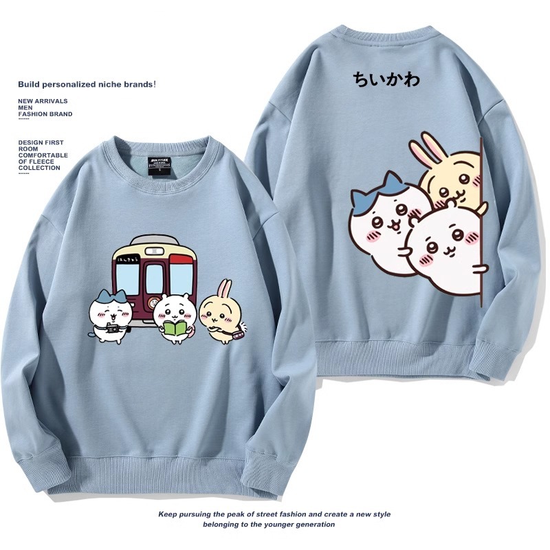 Chiikawa聯名衛衣2024秋冬新款親子情侶裝薄絨款連帽衛衣