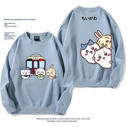 Chiikawa聯名衛衣2024秋冬新款親子情侶裝薄絨款連帽衛衣