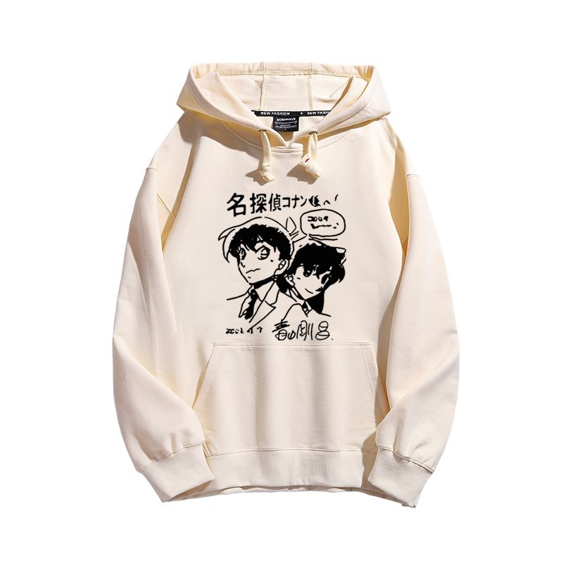 名偵探柯南聯名衛衣2024秋冬新款親子情侶裝薄絨款連帽衛衣