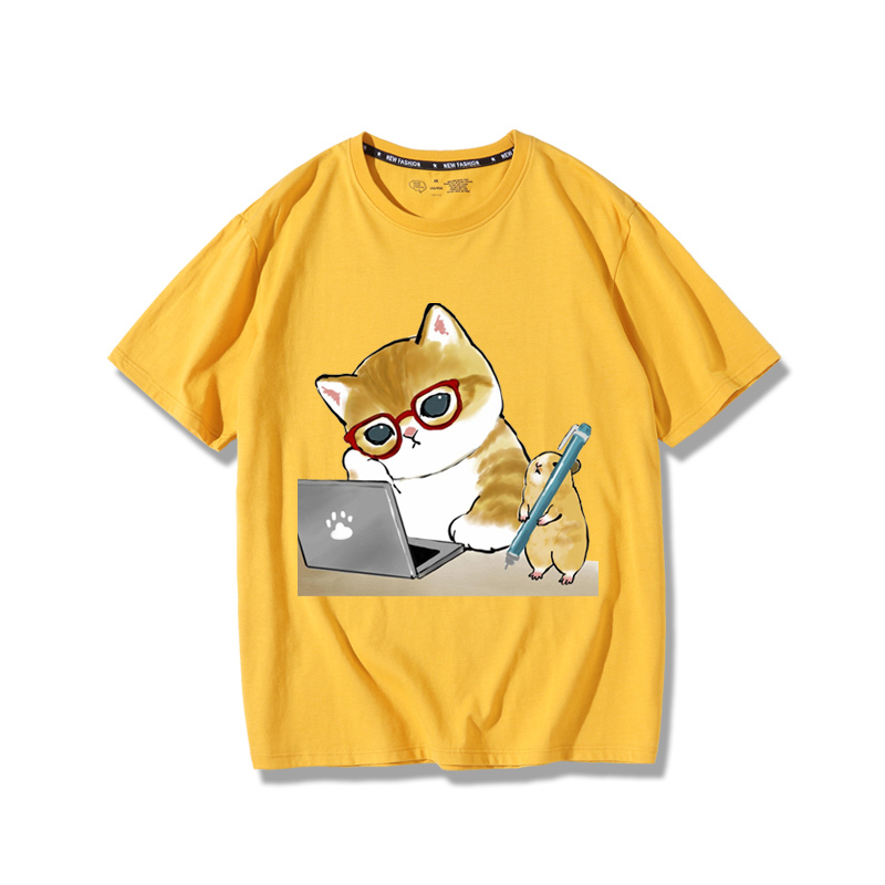 上班族貓咪2024親子情侶男女同款 純棉T恤