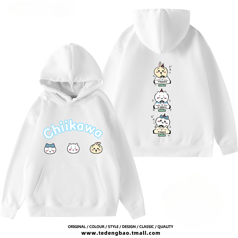 chiikawa 聯名衛衣2024秋冬新款親子情侶裝薄絨款連帽衛衣