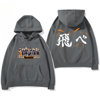 排球少年聯名衛衣2024秋冬新款親子情侶裝薄絨款連帽衛衣