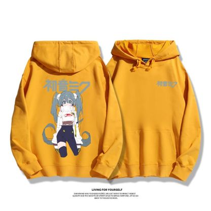 初音未來聯名衛衣2023秋冬新款親子情侶裝薄絨款連帽衛衣