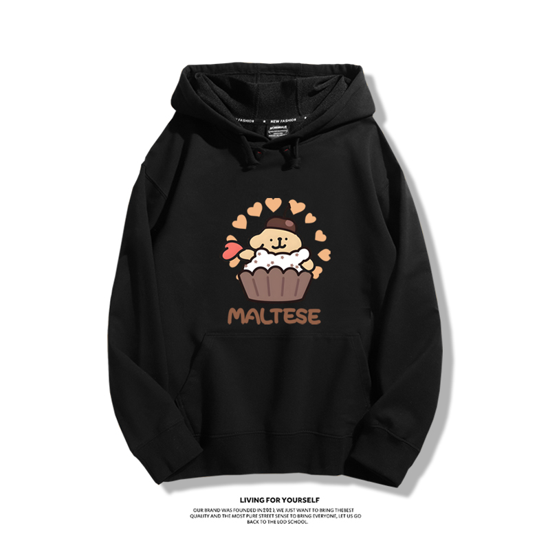 線條小狗聯名衛衣2023秋冬新款親子情侶裝薄絨款連帽衛衣