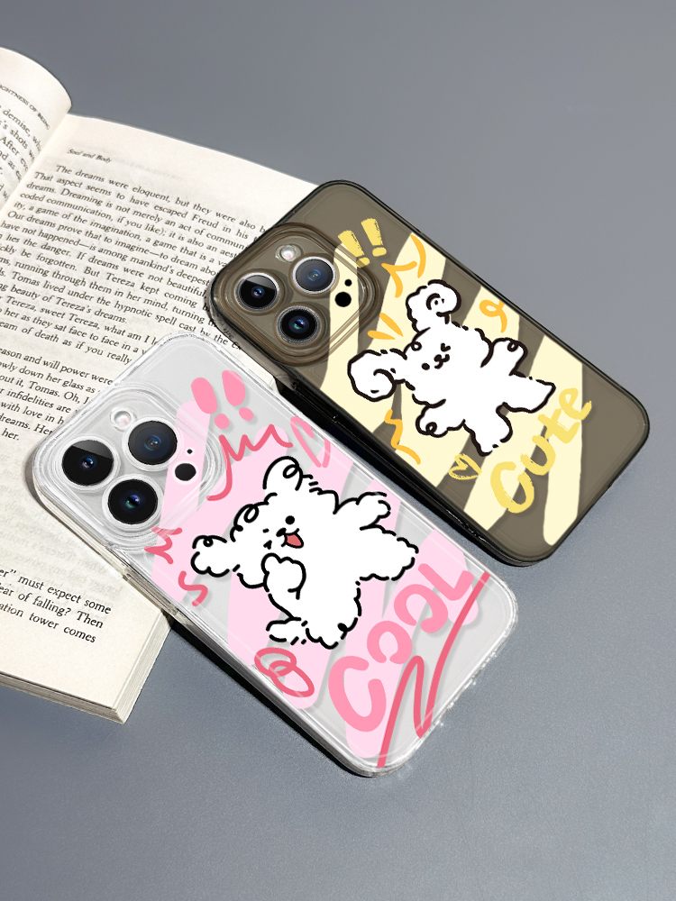 蘋果 系列線條小狗 彩色透明防摔軟殼