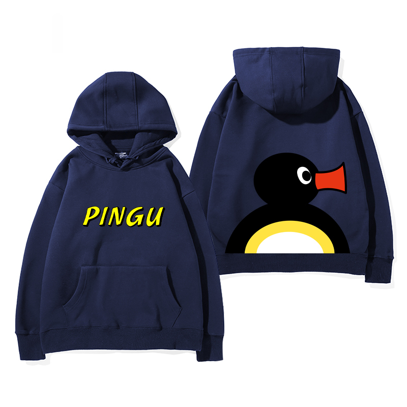 企鵝家族PINGU 聯名衛衣2024秋冬新款親子情侶裝薄絨款連帽衛衣