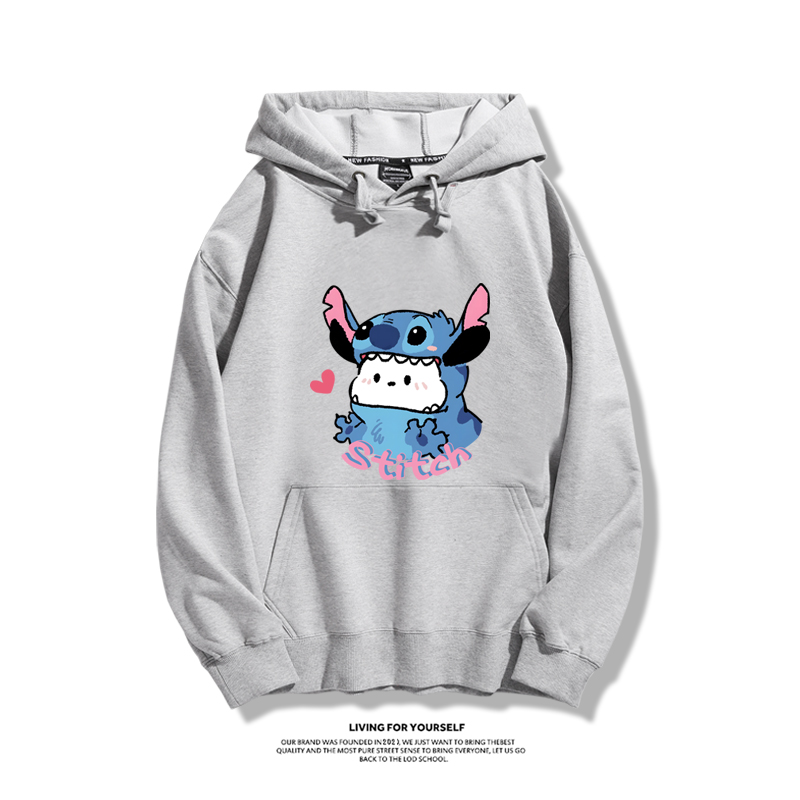 史迪仔聯名三麗鷗2023秋冬新款親子情侶裝薄絨款連帽衛衣