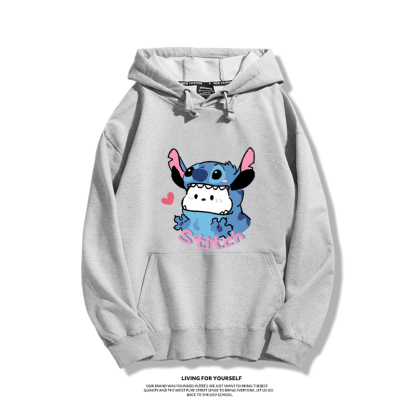 史迪仔聯名三麗鷗2023秋冬新款親子情侶裝薄絨款連帽衛衣