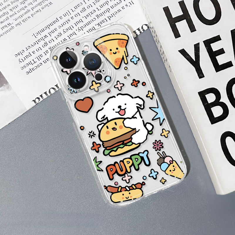 蘋果 系列線條小狗 彩色透明防摔軟殼