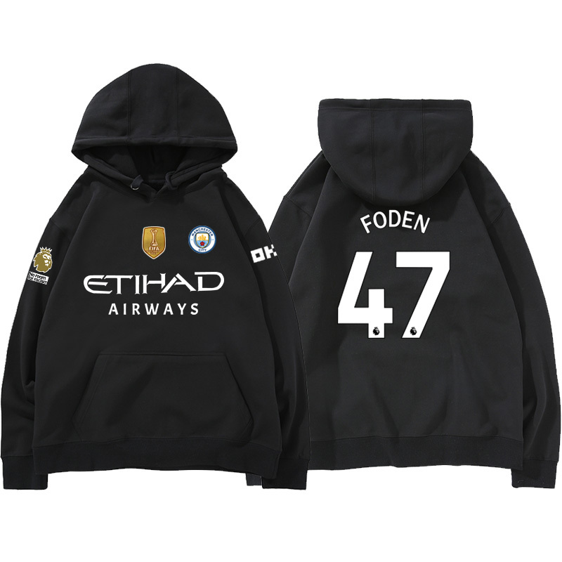 24-25賽季曼城主場球衣17號德布勞內9號哈蘭德 足球球迷 寬鬆百搭 秋冬款 寬鬆連帽衛衣