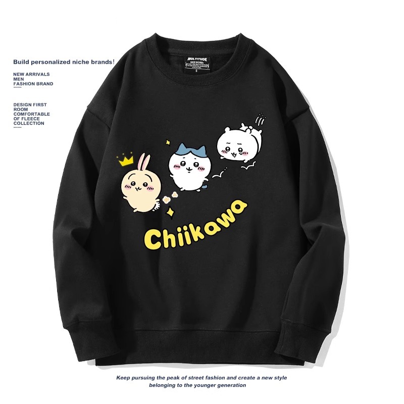 Chiikawa聯名衛衣2024秋冬新款親子情侶裝薄絨款連帽衛衣