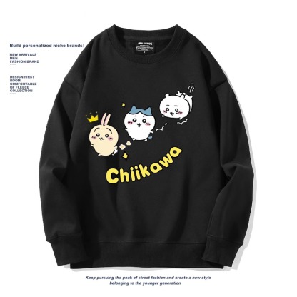 Chiikawa聯名衛衣2024秋冬新款親子情侶裝薄絨款連帽衛衣