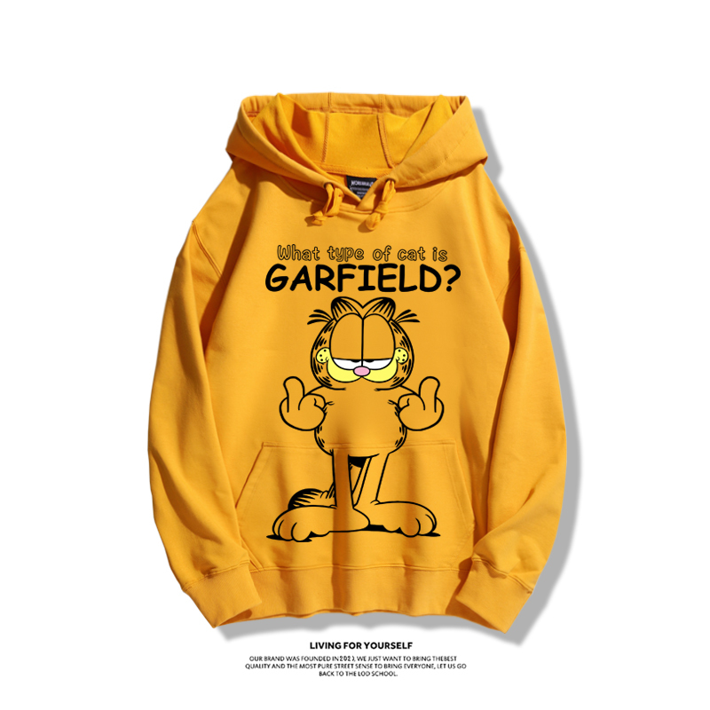 加菲貓聯名衛衣2023秋冬新款親子情侶裝薄絨款連帽衛衣-星夢cosplay