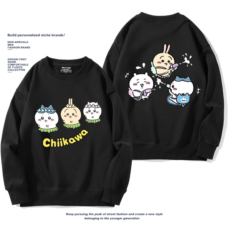 Chiikawa聯名衛衣2024秋冬新款親子情侶裝薄絨款連帽衛衣