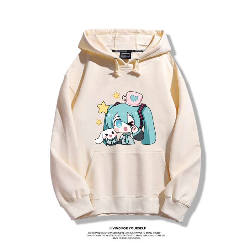 初音未來聯名衛衣2024秋冬新款親子情侶裝薄絨款連帽衛衣