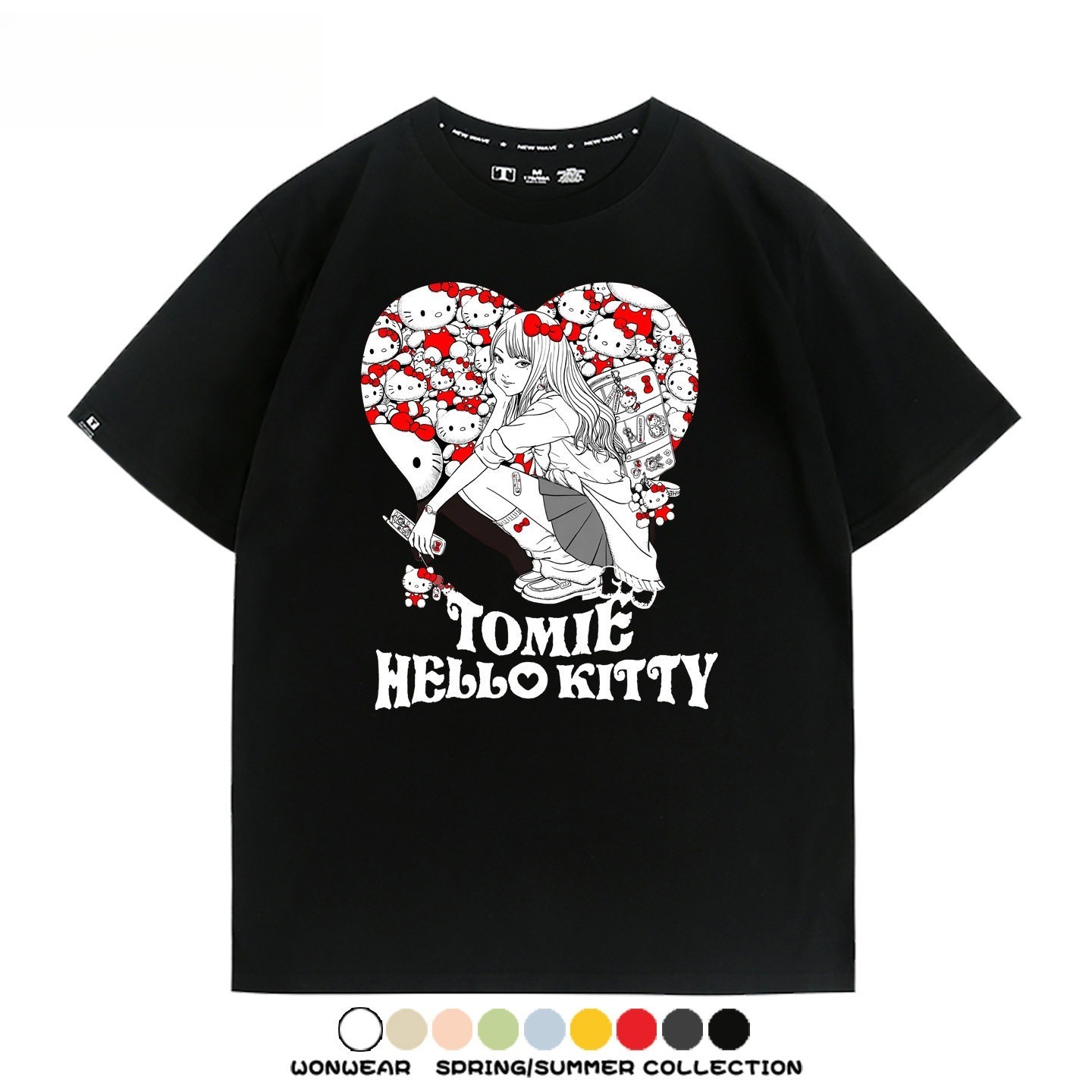 伊藤潤二X三麗鷗富江Hello kitty周邊 印花短袖T恤