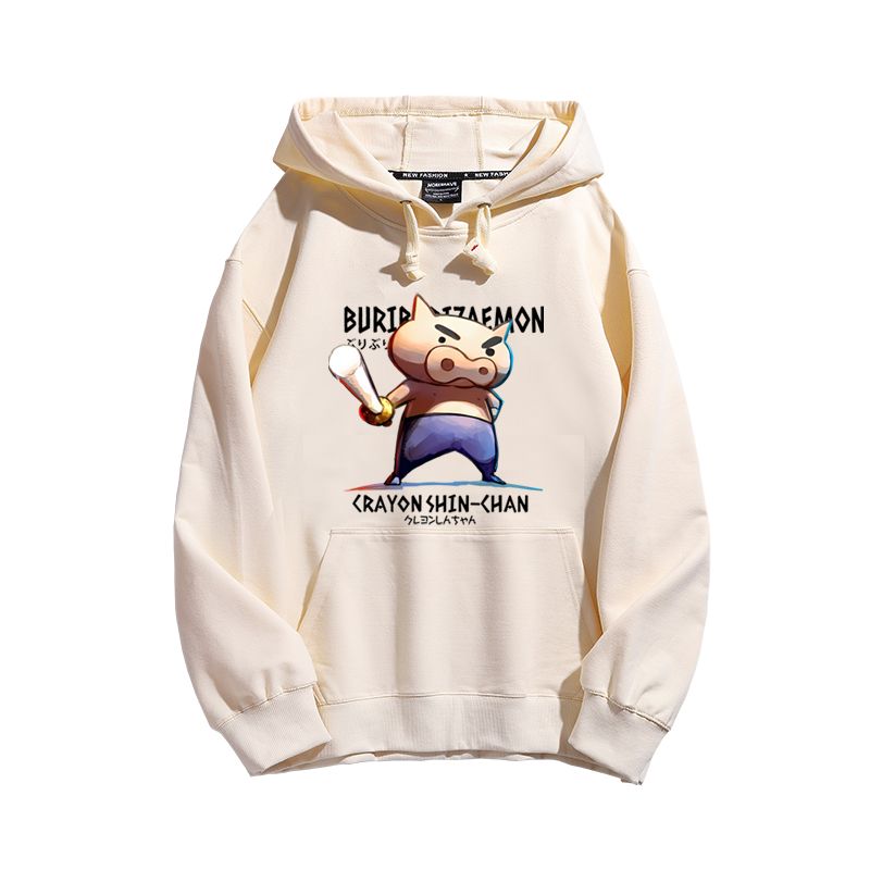 蠟筆小新聯名衛衣2023秋冬新款親子情侶裝薄絨款連帽衛衣