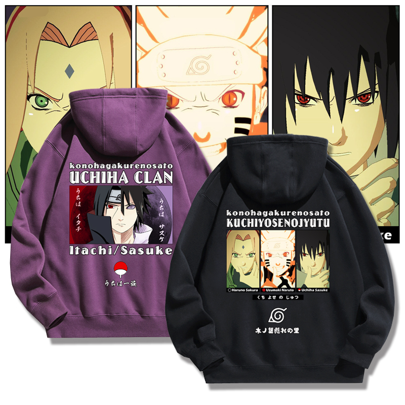火影忍者聯名衛衣2024秋冬新款親子情侶裝薄絨款連帽衛衣