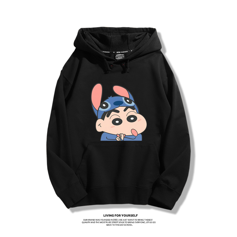 蠟筆小新聯名衛衣2023秋冬新款親子情侶裝薄絨款連帽衛衣