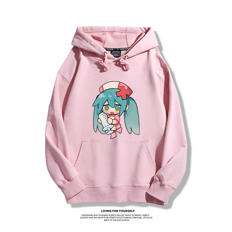 日系Q版初音未來聯名衛衣2023秋冬新款親子情侶裝薄絨款連帽衛衣