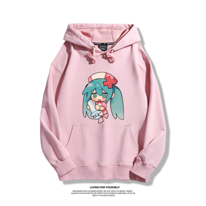 日系Q版初音未來聯名衛衣2023秋冬新款親子情侶裝薄絨款連帽衛衣