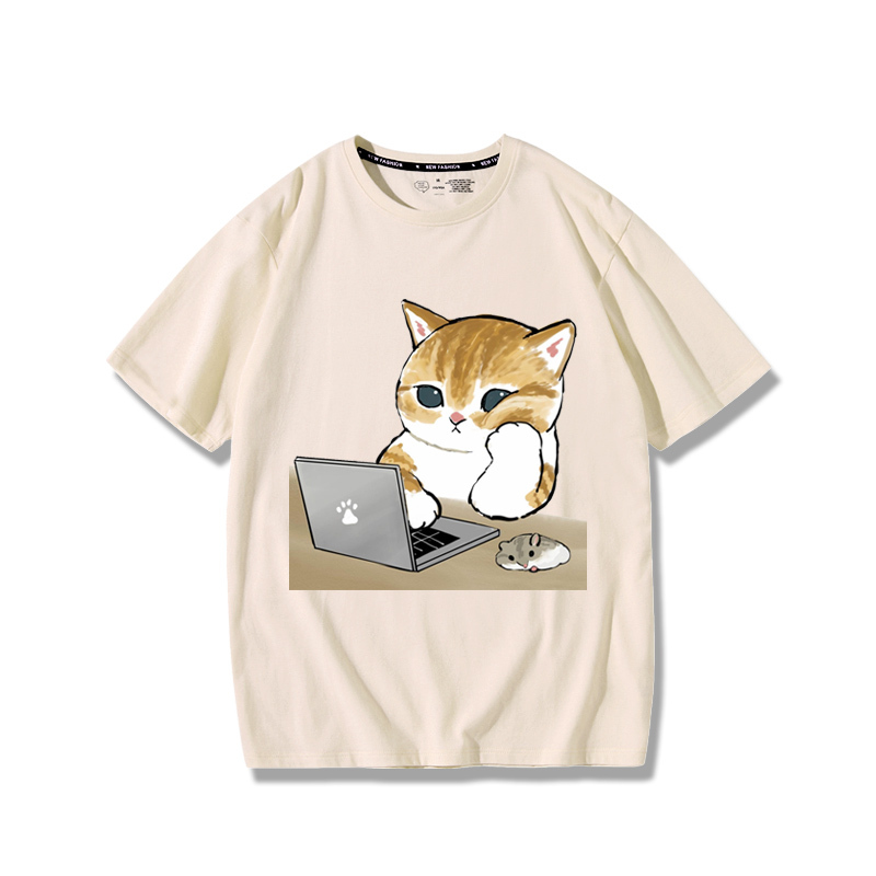 上班族貓咪2024親子情侶男女同款 純棉T恤