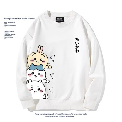 Chiikawa聯名衛衣2024秋冬新款親子情侶裝薄絨款連帽衛衣