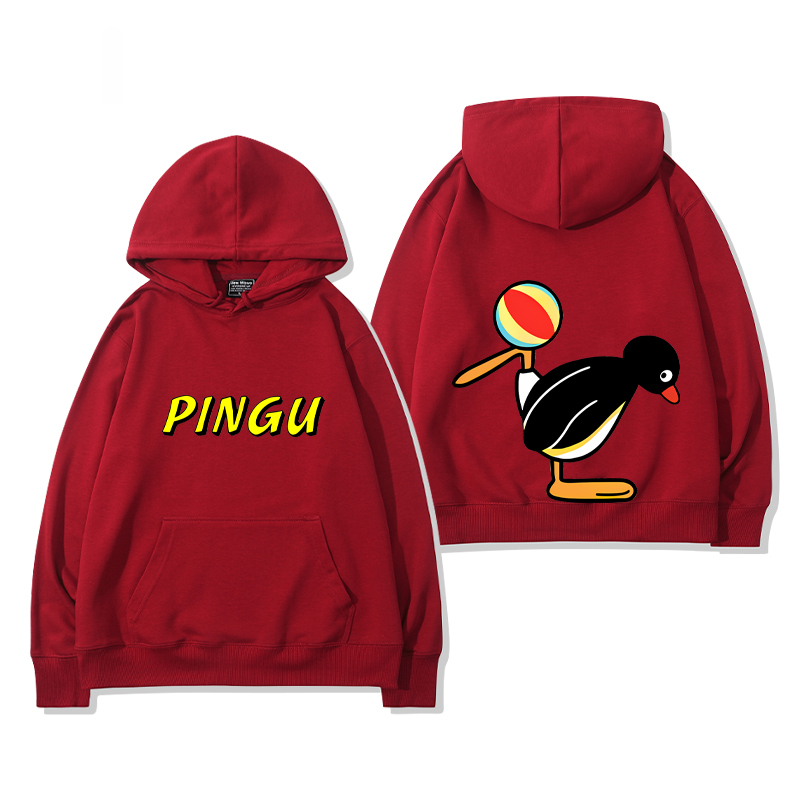企鵝家族PINGU 聯名衛衣2024秋冬新款親子情侶裝薄絨款連帽衛衣