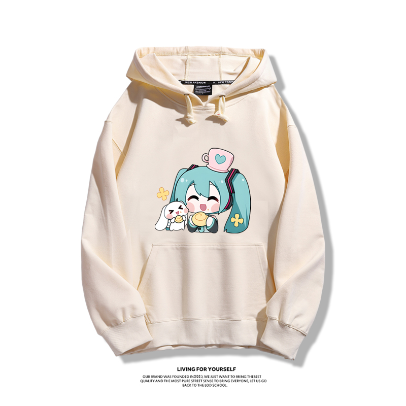 初音未來聯名衛衣2024秋冬新款親子情侶裝薄絨款連帽衛衣