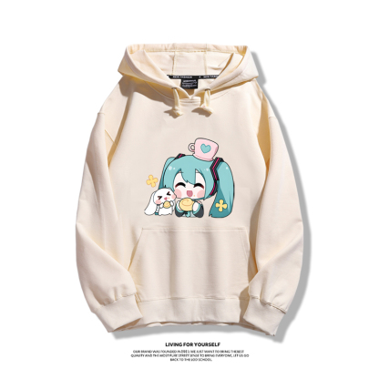 初音未來聯名衛衣2024秋冬新款親子情侶裝薄絨款連帽衛衣