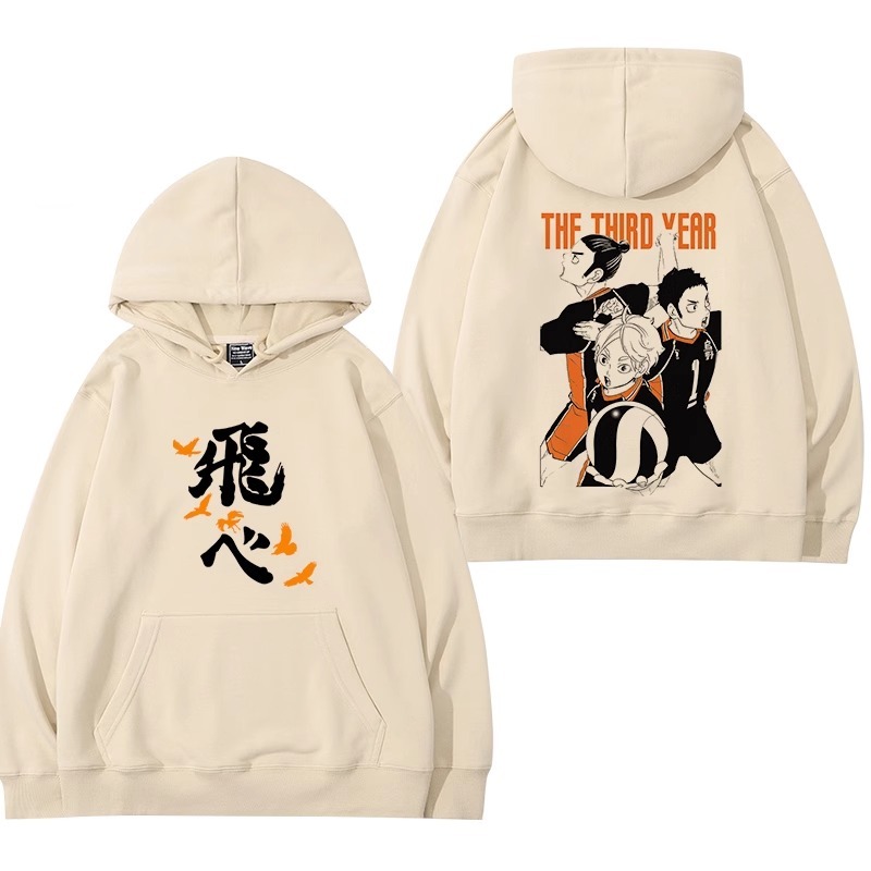 排球少年聯名衛衣2024秋冬新款親子情侶裝薄絨款連帽衛衣