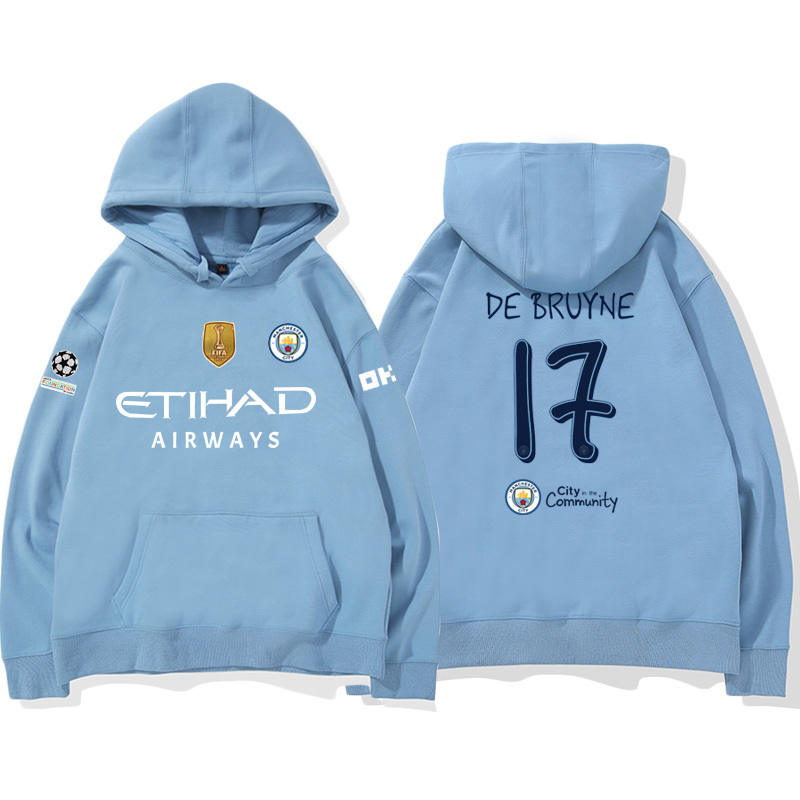 24-25賽季曼城主場球衣17號德布勞內9號哈蘭德 足球球迷 寬鬆百搭 秋冬款 寬鬆連帽衛衣