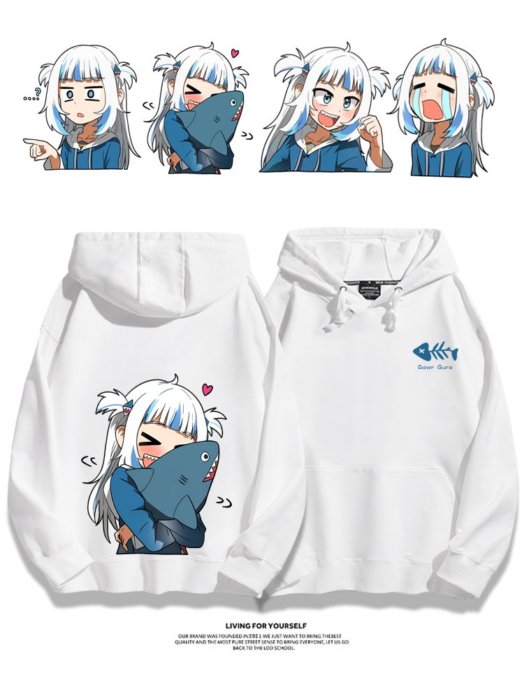 Gawr Gura聯名衛衣2023秋冬新款親子情侶裝薄絨款連帽衛衣