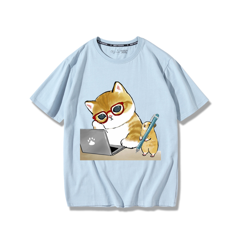 上班族貓咪2024親子情侶男女同款 純棉T恤