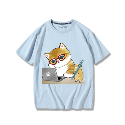 上班族貓咪2024親子情侶男女同款 純棉T恤