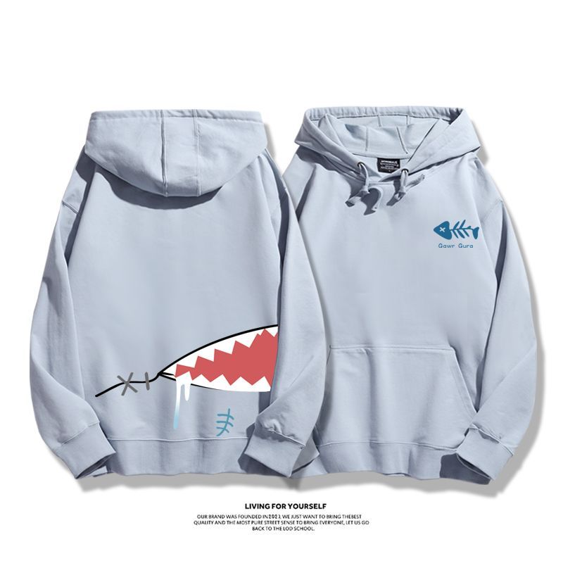 Gawr Gura聯名衛衣2023秋冬新款親子情侶裝薄絨款連帽衛衣