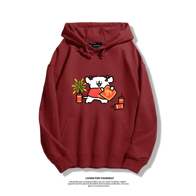 線條小狗聯名衛衣2023秋冬新款親子情侶裝薄絨款連帽衛衣